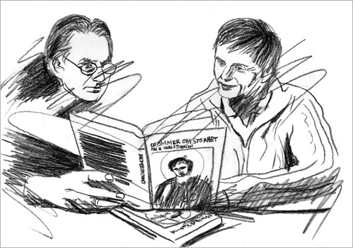 P&aring;l H. Christiansen and Paul Waaktaar-Savoy drawn in Take On Me style
